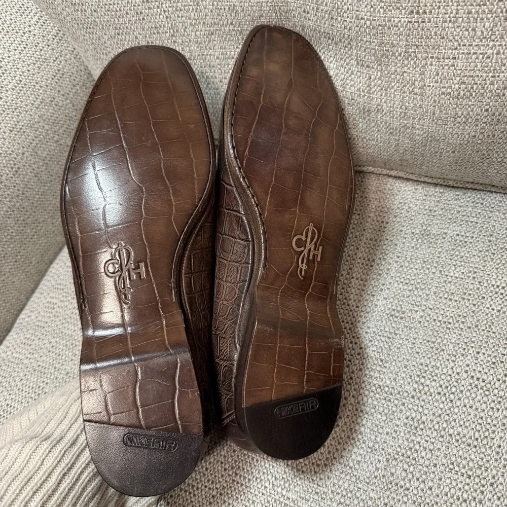 Cole Haan Brown‎ Crocodile-Embossed Leather Penny Loafers Size 8 Men
